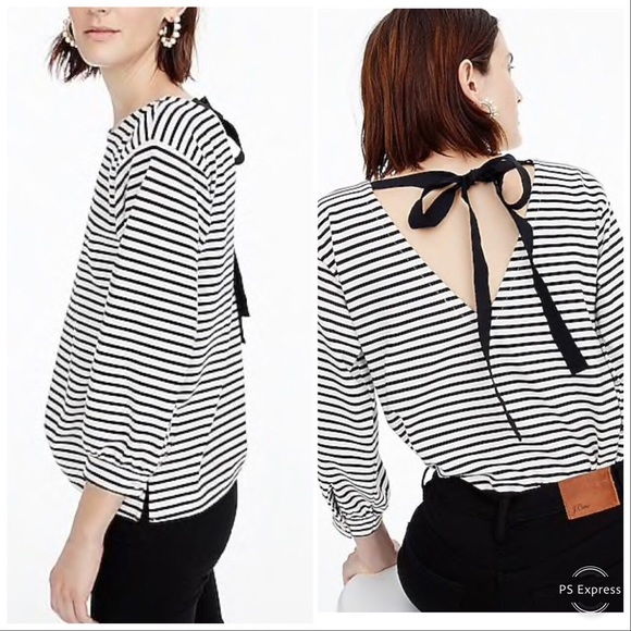J. Crew Tops - NEW J. Crew Tie Back Top Black White Stripe XS Bow